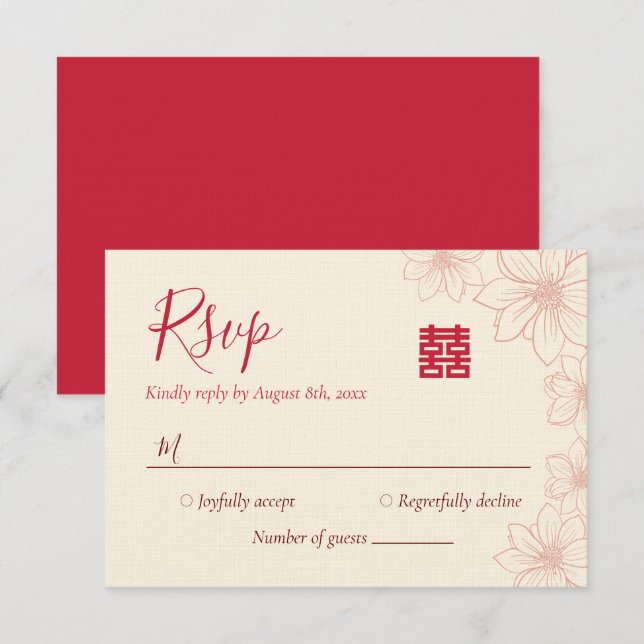 Boho red and beige blommigt Chinese bröllop OSA Kort (Fram/baksida)