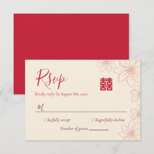 Boho red and beige blommigt Chinese bröllop OSA Kort