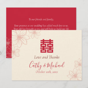 Boho red and beige blommigt Chinese bröllop Tack Kort