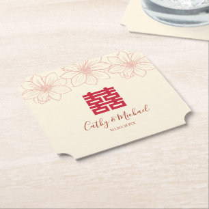 Boho red and beige blommigt Chinese bröllop Underlägg Papper