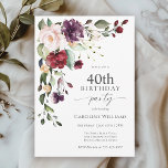 Boho Red and Lila Blommigt 40 Birthday Party Inbjudningar<br><div class="desc">Fira en 40-årsdag i vacker boho stil med den attraktiva vattenfärgen blommigt födelsedagsfest inbjudan. Den har en underbar hörnbukett i snyggtens färg, där man kombinerar burgundröd, rosa, plommonlila och persika med lövgieneri som är spridd över hela blommigten. Det är ett fantastiskt val för firande från mitten av sommaren, att falla...</div>