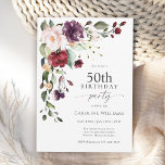 Boho Red and Lila Blommigt 50:e Födelsedagsfesten<br><div class="desc">Fira en 50-årsdag i vacker boho stil med den attraktiva vattenfärgen blommigt födelsedagsfest inbjudan. Den har en underbar hörnbukett i snyggtens färg, där man kombinerar burgundröd, rosa, plommonlila och persika med lövgieneri som är spridd över hela blommigten. Det är ett fantastiskt val för firande från mitten av sommaren, att falla...</div>