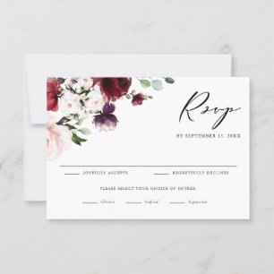 Boho Red and Lila Watercolor Flowers Bröllop OSA Kort