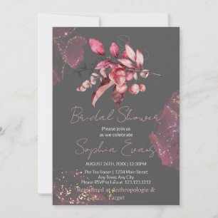 Boho Red Berries & Greenery Grått Möhippa Inbjudningar