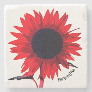 Boho Red Black Solros Personlig Stenunderlägg