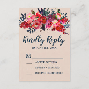 Boho Red Blommigt OSA Responcard