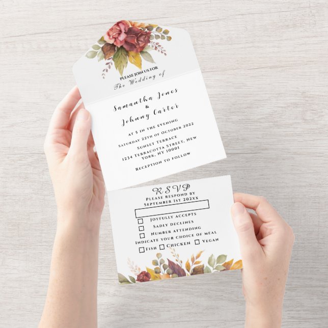 Boho Red Burgundy Blommigt Script Bröllop Elegant (Tearaway)