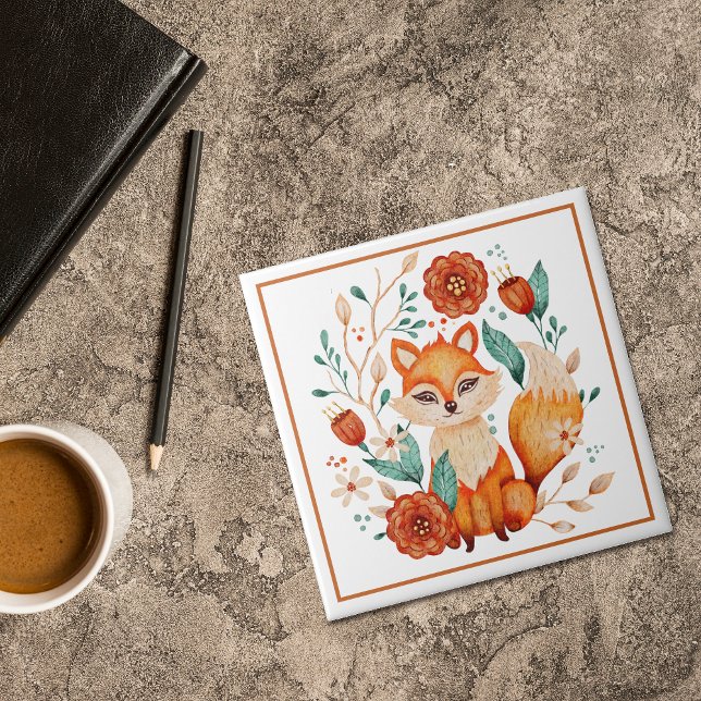 Boho Red Fox med blommor och Löv Kakelplatta (Skapare uppladdad)