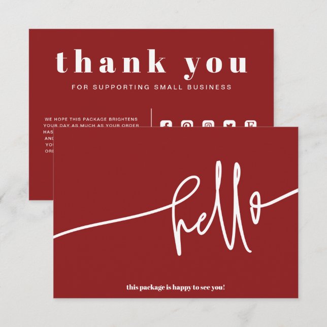 Boho Red Hej Tack Order Small Business Tilläggskort (Fram/baksida)