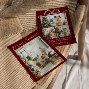 Boho Red Maroon Photo Ribbon Snyggt jul Julkort