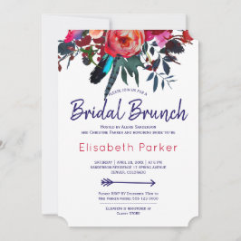 Boho red navy blue blommigt bouquet möhippa brunch inbjudningar