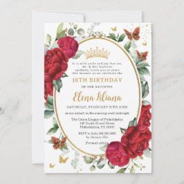 Boho Red Peonies Blommigt Butterflies 18:e födelse Inbjudningar