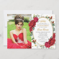 Boho Red Peonies Blommigt Butterflies Quinceañera