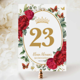 Boho Red Peonies Floral Quinceanera Table Number Inbjudningar