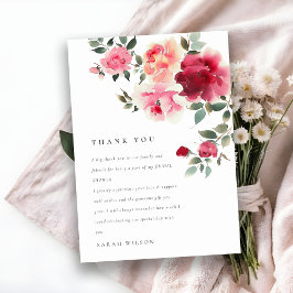 Boho Red Rosa ros Flowers Watercolor Bröllop Tack Kort