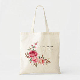 Boho Red Rosa ros Flowers Watercolor Bröllop Tygkasse