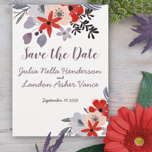 Boho Red Rosa Teal Flora Fauna Spara datum Inbjudningar