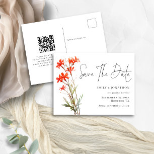 Boho Red Wildblommor QR-kodskript Spara datum Vykort