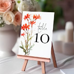 Boho Red Wildblomskript Bröllop Bordsnummer<br><div class="desc">Bordsnumret Boho Red Wildblommes skript Bröllop. Redigera och lägg till varje nummer i kundvagnen individuellt. Bord är inställt i ett handskriftsskript stil och ditt bordsnummer under. Anpassa numret enkelt. Samma design finns på andra sidan och uppdateras samtidigt när du ändrar numret.</div>