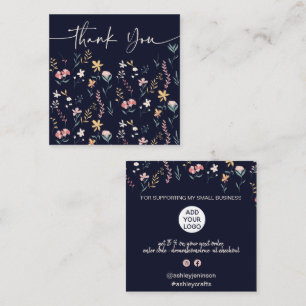 Boho, redigerbart blommönster, tack fyrkantigt visitkort