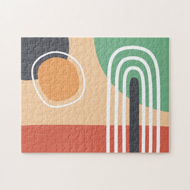 Boho regnbåge abstrakt linjekonst retro färger pussel (Horisontell)
