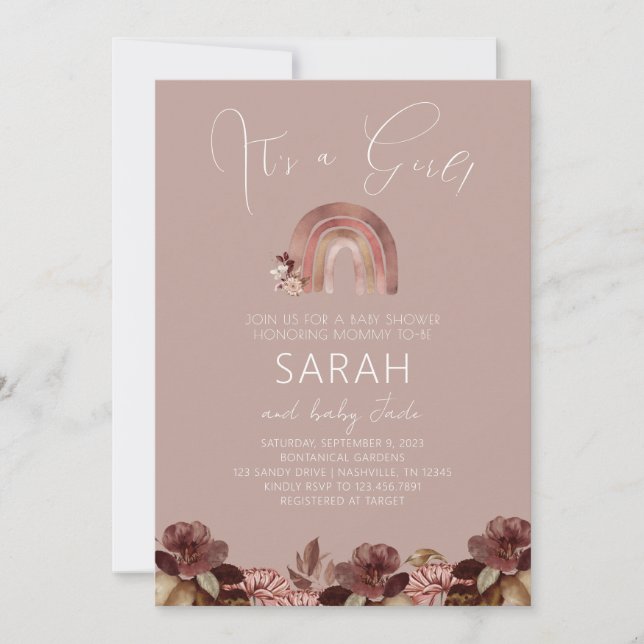 Boho regnbåge akvarell baby shower inbjudan (Framsida)