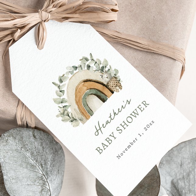 Boho Regnbåge Baby Presentetikett (Boho Watercolor Eucalyptus Rainbow Baby Shower Gift Tags by Painted Paperie
)