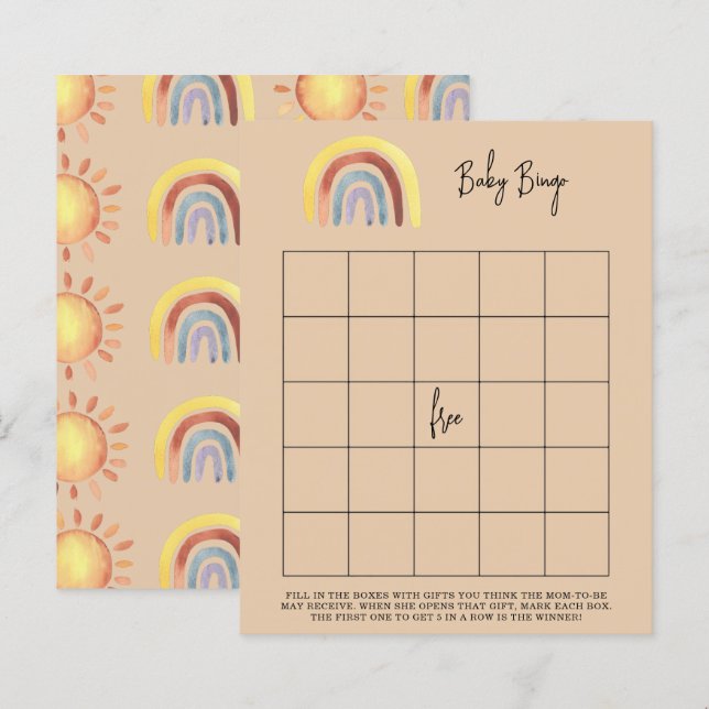 Boho regnbåge Baby shower bingo spel (Fram/baksida)