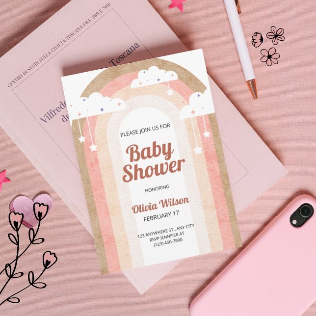 Boho regnbåge baby shower inbjudan neutral pastell (Skapare uppladdad)