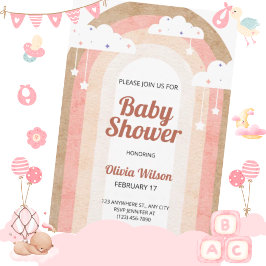 Boho regnbåge baby shower inbjudan neutral pastell