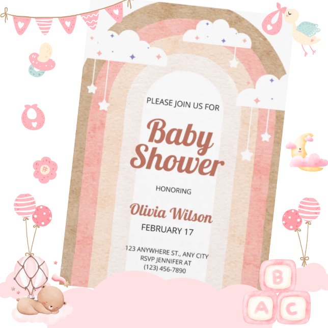 Boho regnbåge baby shower inbjudan neutral pastell (Skapare uppladdad)