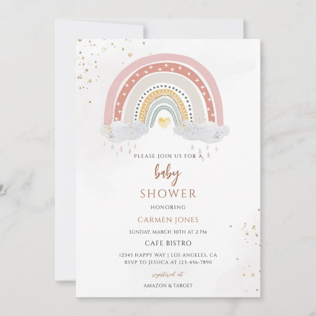 Boho regnbåge baby shower inbjudningar (Framsida)