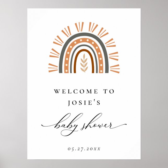 Boho regnbåge Baby Shower välkomstaffisch Poster (Framsidan)