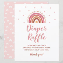 Boho regnbåge blöja lotteri baby shower spel skylt