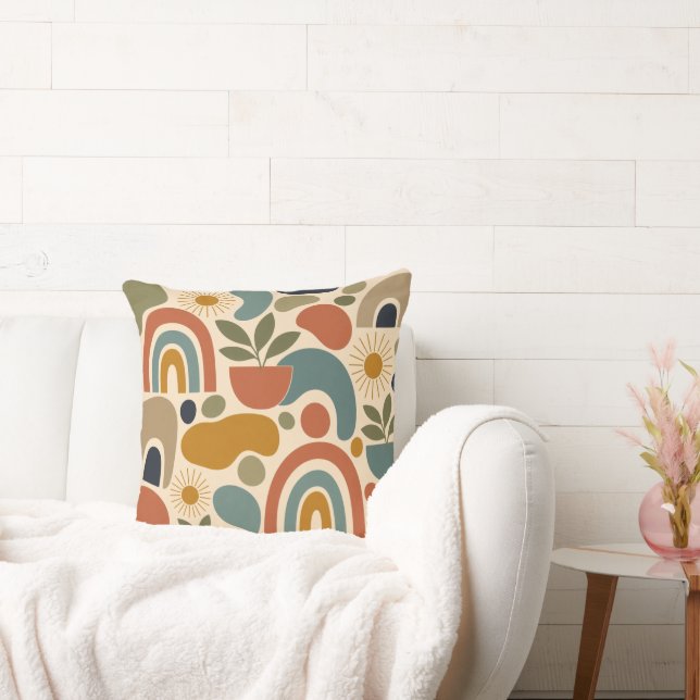 Boho-regnbåge & botanisk sömlös mönster kudde (Soffa)