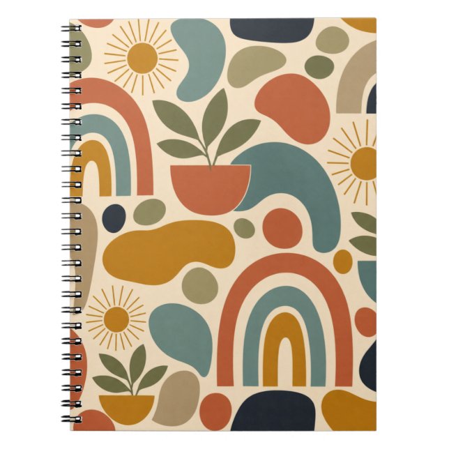 Boho-regnbåge & Botaniskt Sömlöst Mönster Anteckningsbok (Framsidan)