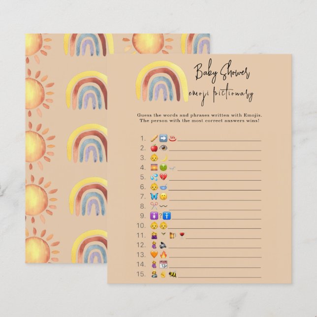 Boho regnbåge Emoji bildlek baby shower (Fram/baksida)