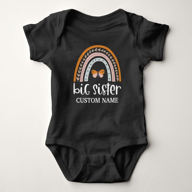 Boho regnbåge & fjäril Personlig storesyster T Shirt (Framsida)