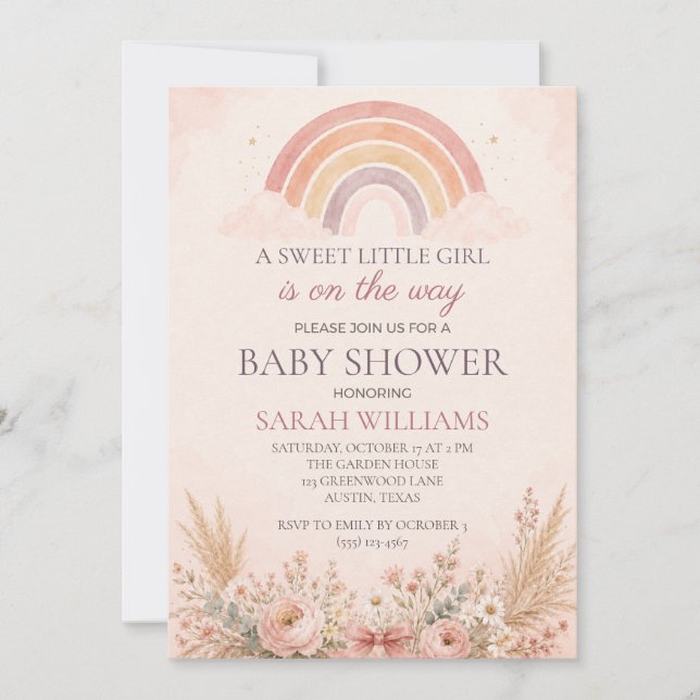 Boho regnbåge flicka baby shower inbjudningar (Framsida)