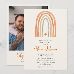 Boho regnbåge Foto Baby Sprinkle Shower Inbjudningar