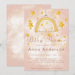 Boho regnbåge guldstjärnor magiskt damm baby showe inbjudningar
