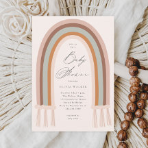 Boho regnbåge jordton baby shower inbjudan