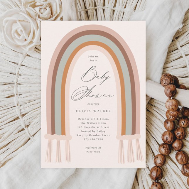 Boho regnbåge jordton baby shower inbjudan (Boho Rainbow Earth Tone Baby Shower Invitations.)