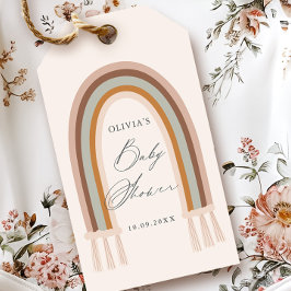 Boho regnbåge jordton baby shower present presentetikett