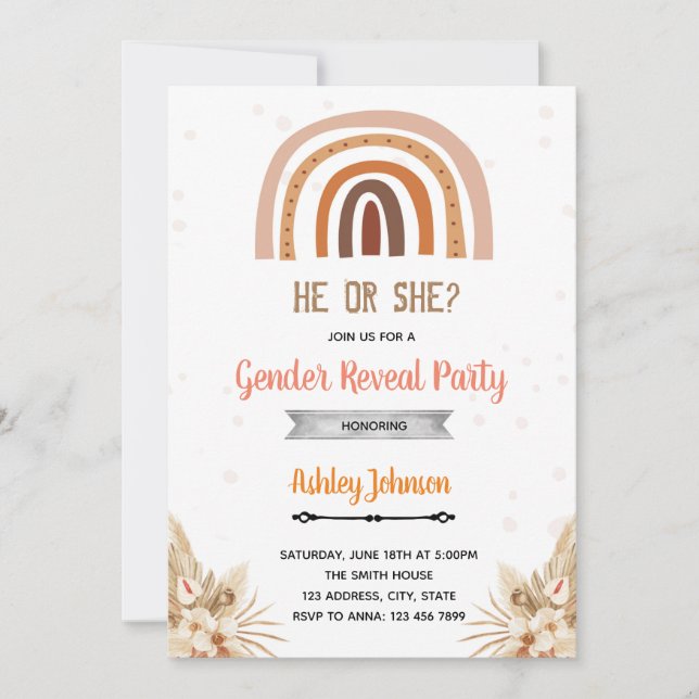 Boho regnbåge köns avslöjande inbjudningar (Framsida)