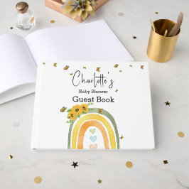 Boho regnbåge med solrosor baby shower gästböcker