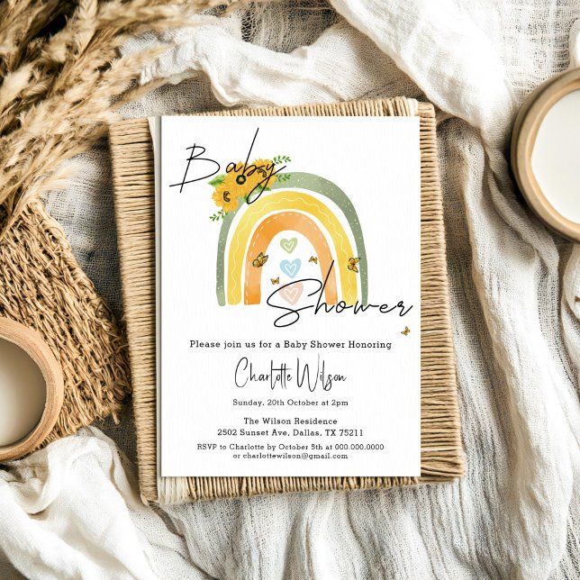 Boho regnbåge med solrosor baby shower inbjudningar (Skapare uppladdad)