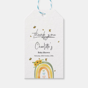 Boho regnbåge med solrosor Baby Shower Presentetikett