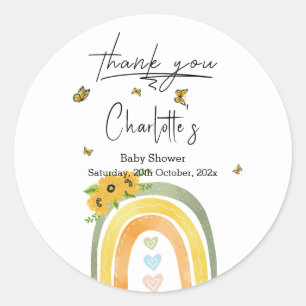 Boho regnbåge med solrosor baby shower runt klistermärke