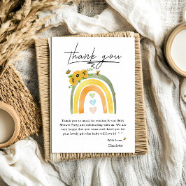 Boho regnbåge med solrosor baby shower tack kort